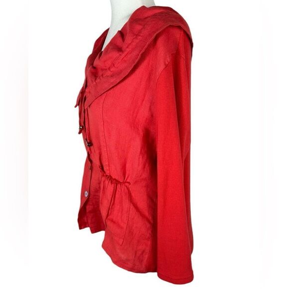 Oizini Italy Red Linen Blazer Style Long Sleeve Lightweight Top - Picture 4 of 7